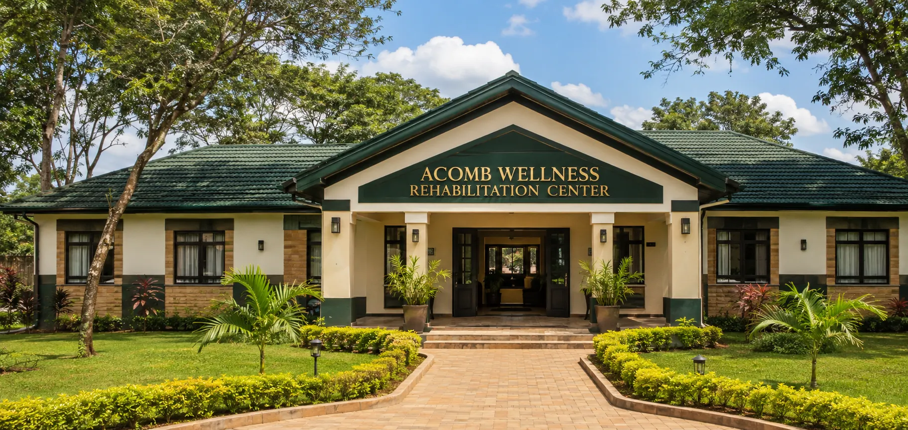 Acomb Wellness Rehabilitation Center building with English signage